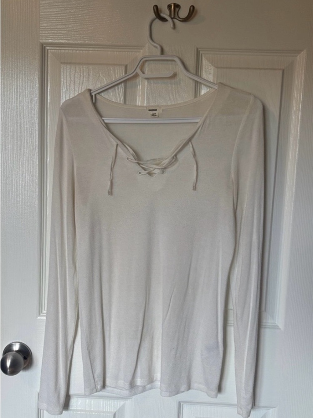 Garage White Lace-Up Long Sleeve Top